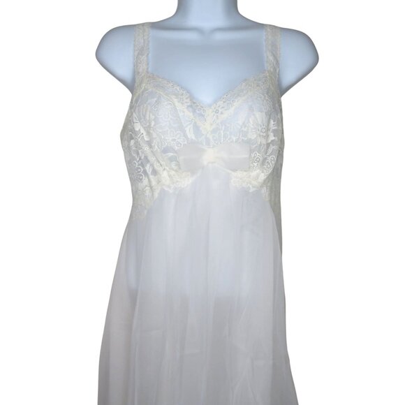 Vintage Vanity Fair 50s White Chiffon Nylon Lace Slip Nightgown S Wedding Bridal